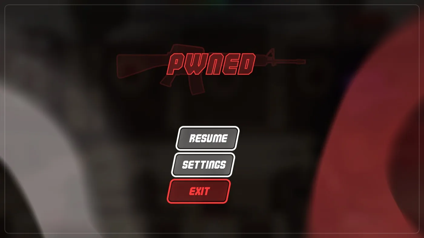 The pause menu, titled PWNED, not Paused.