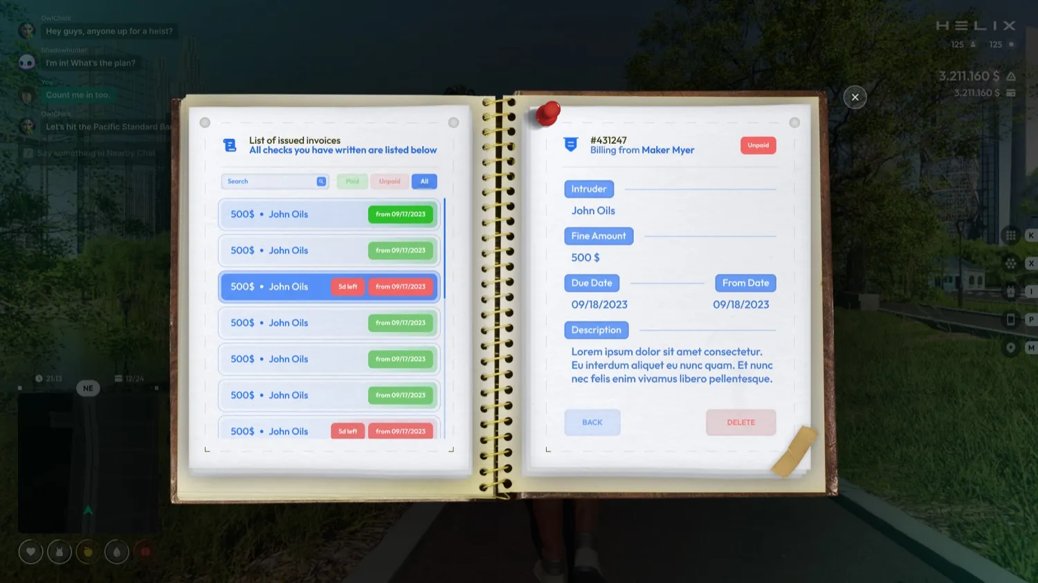 Police fines, kept as a physical ledger